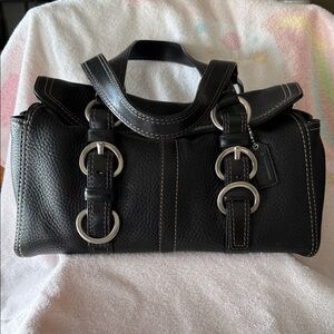 Coach Black Leather Satchel with Silver Accents